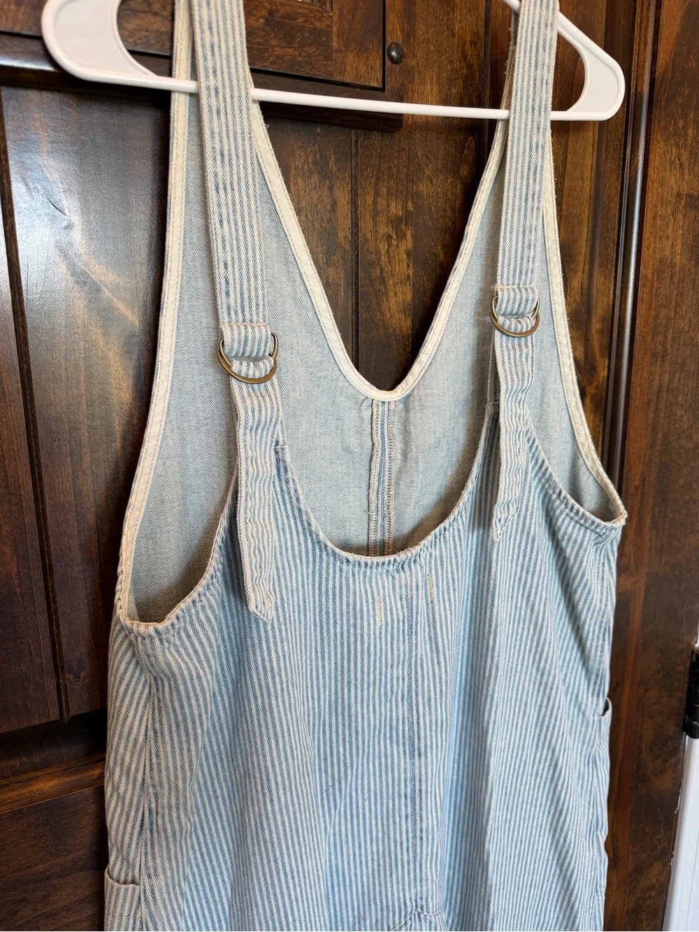 Free People Light Blue and White Striped Cotton Overalls Jumpsuit - Picture 4 of 8
